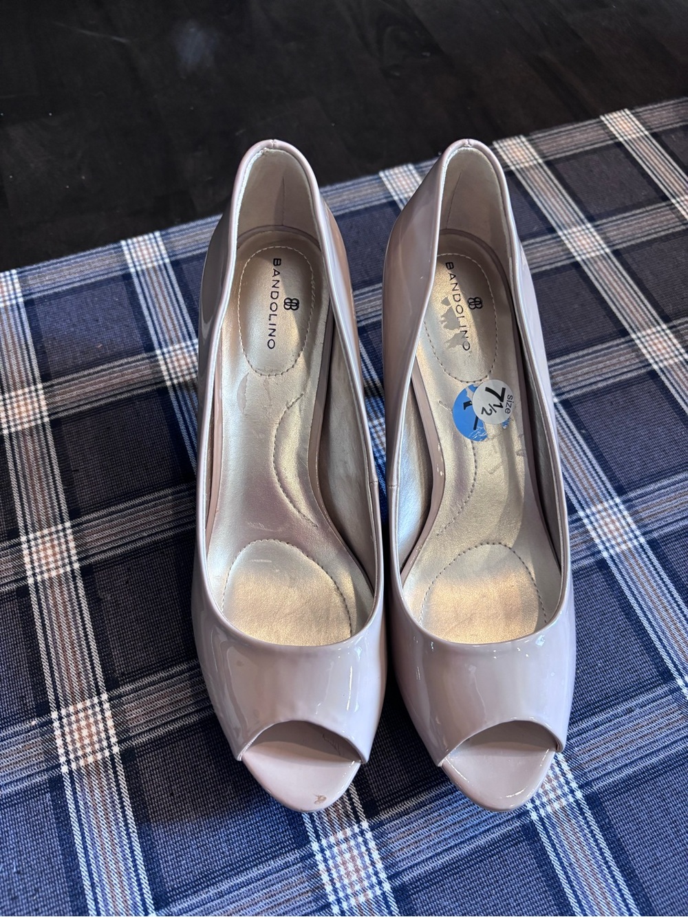 Bandolino Nude Patent Peep-Toe Heels